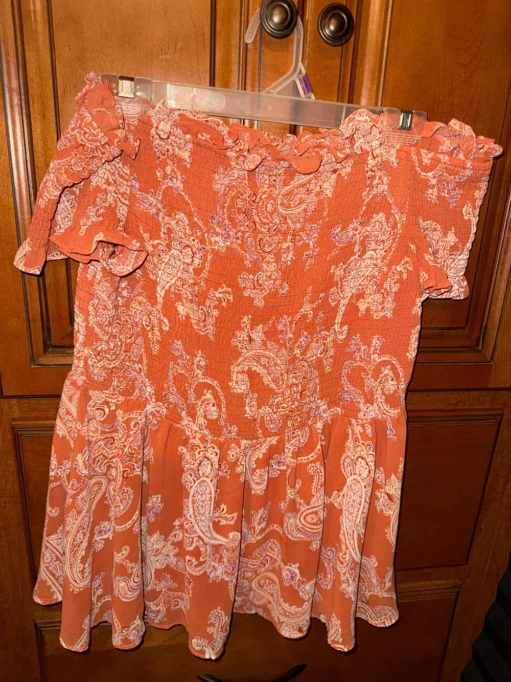 Cato Coral Paisley Off-Shoulder Peplum Top